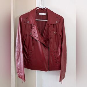 Faux Leather Jacket Brick Red Gunmetal Studs Adult Small JustFab